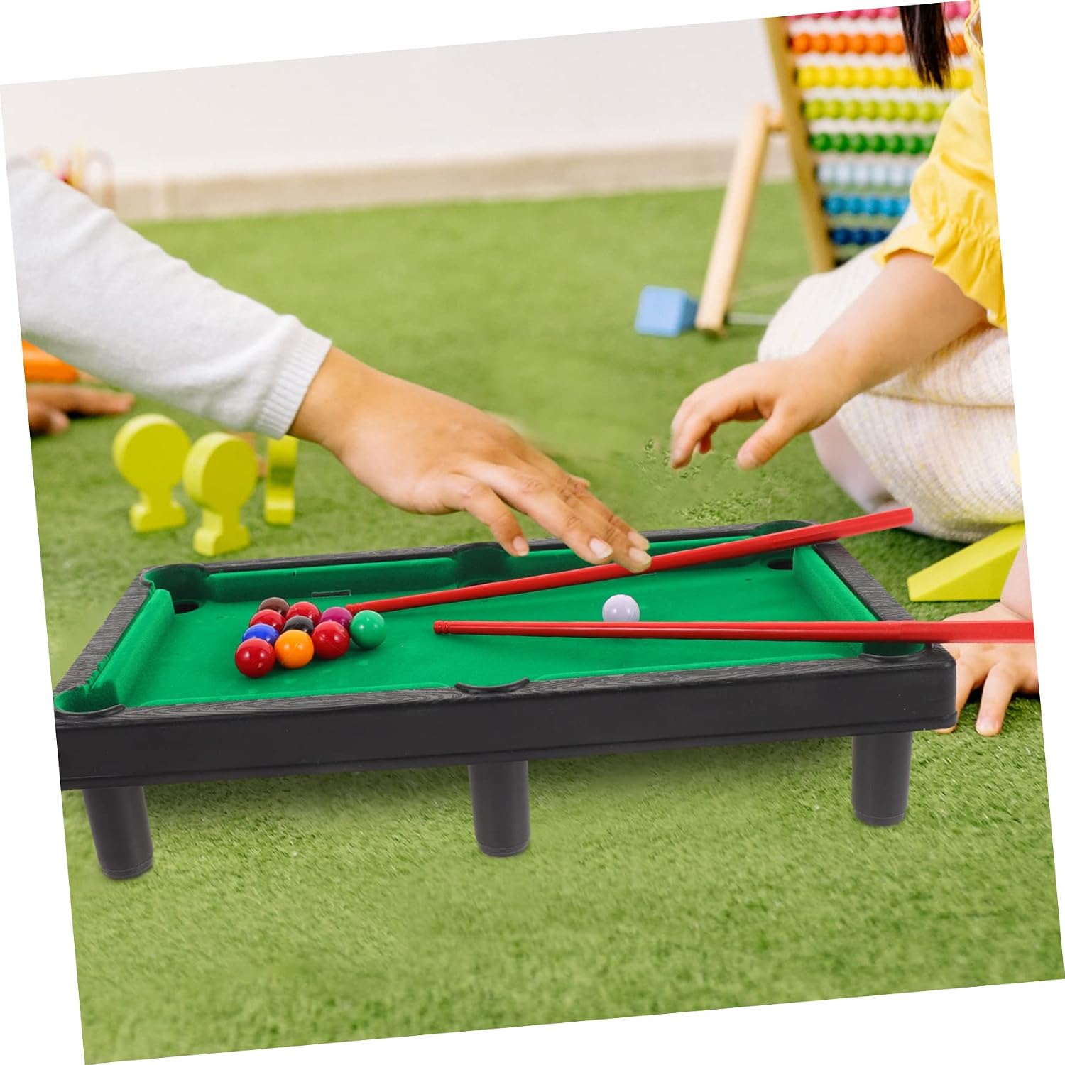 VICASKY Miniature Pool Table Portable Desktop Mini Billiard Game for Family Fun Hand Eye Coordination Fine Motor Skills Development Includes Balls Cues and Table Accessories