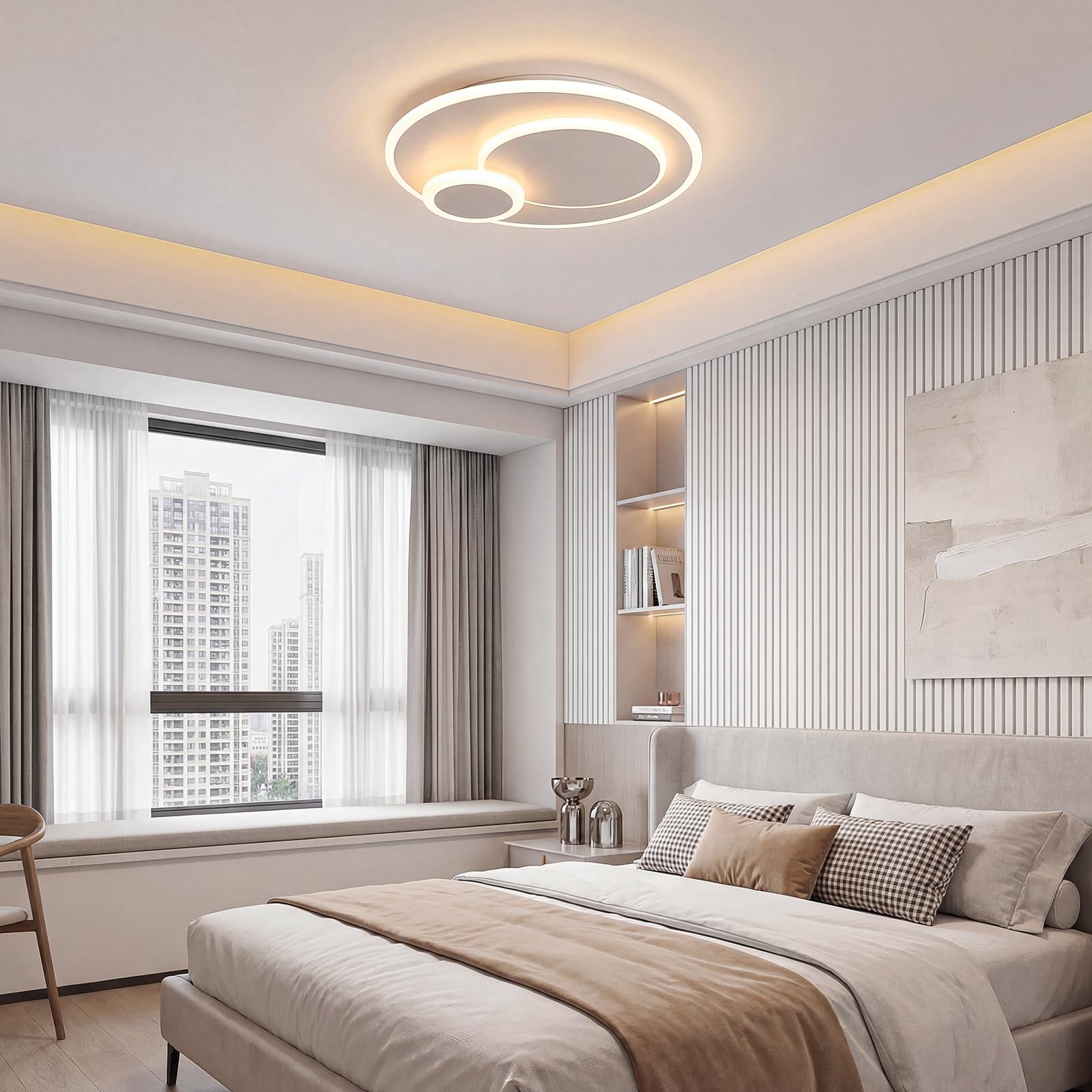 Plafoniera LED Soffitto Moderna 23W, 3000K/4500K/6500K Lampada 2300lm CRI≥80, Lampadario per Soggiorno, Camera da Letto, Ufficio, Cucina e Corridoio con Funzione Memoria Bianco