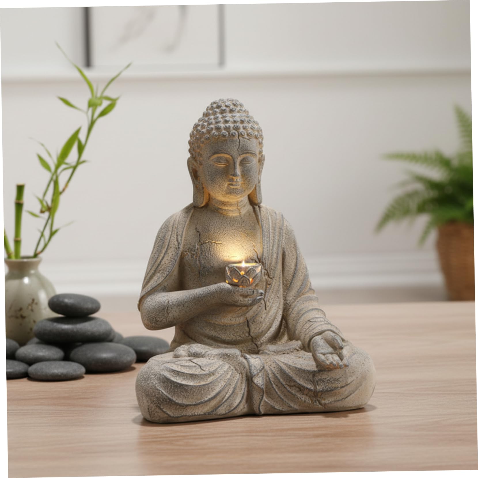 Buddha Statue for Garden and Home Decor, Solar Resin Outdoor Buda