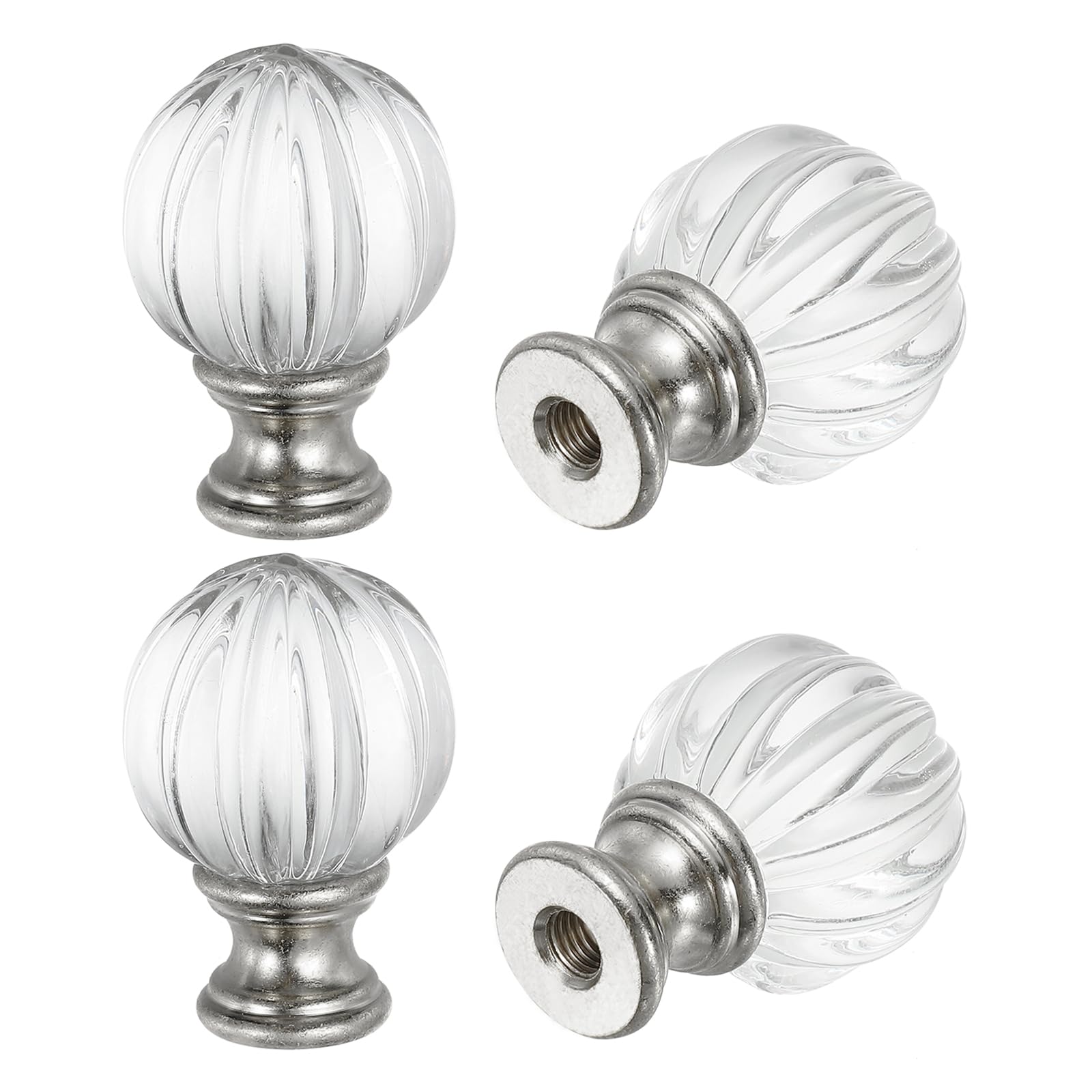 PATIKIL 1/4-27 Lamp Finial Cap for Lampshade Harp Top 4Pcs Cap Nut Screw Cap Knob Clear Pumpkin Ball Shaped Crystal Lamp Shade Decoration for Table Floor Lamp Silver Tone