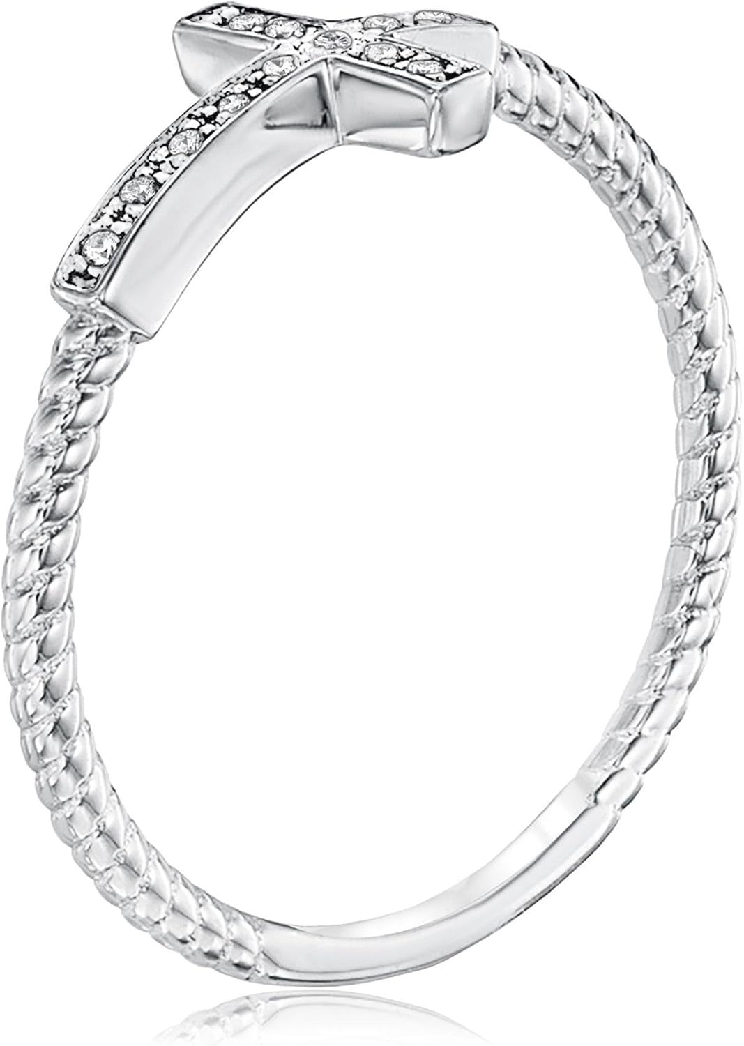 Reeds Sterling Silver Diamond Accented Sideways Cross Ring