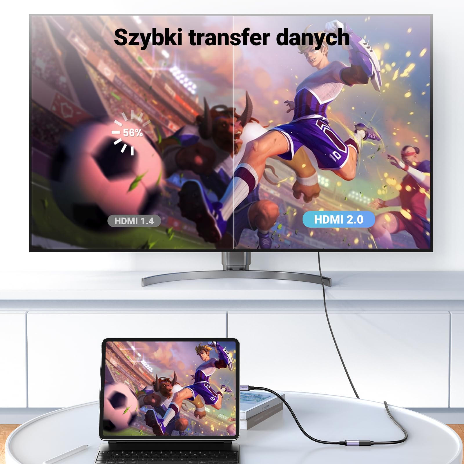 UGREEN Micro HDMI na HDMI adapter do kabla męski na żeński obsługiwany dla Gopro itp., aluminiowa osłona. 25 cm