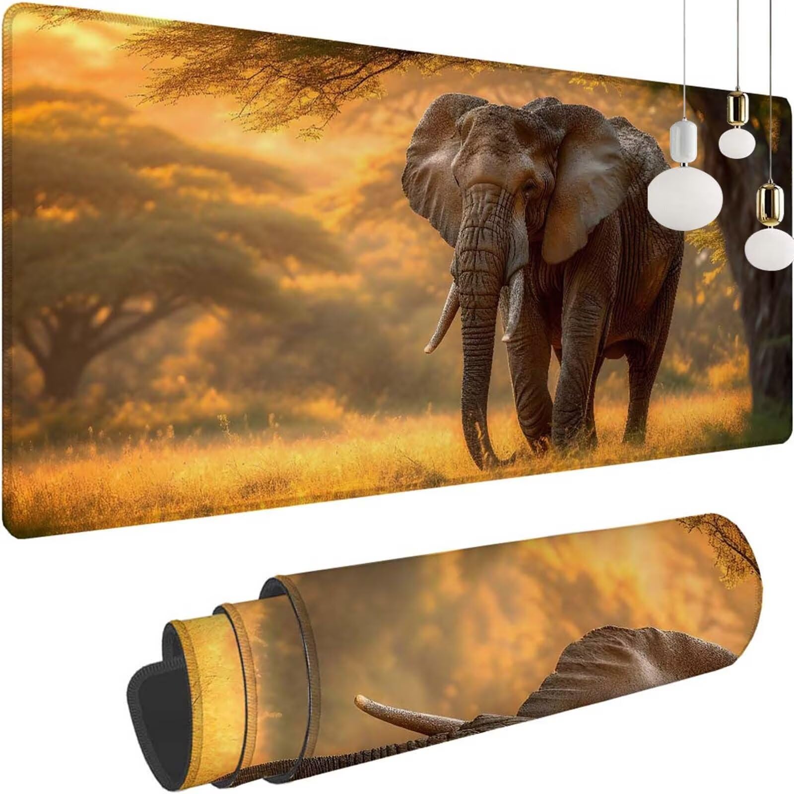 Alfombrilla Ratón Bosque Elefante Alfombrilla Ratón XXL 1400x600x3mm Mouse Pad Resiste Salpicaduras, Extendida de Gran Tamaño con Bordes Cosidos, Mejora la Precisión y la Velocidad, Duradera y-403