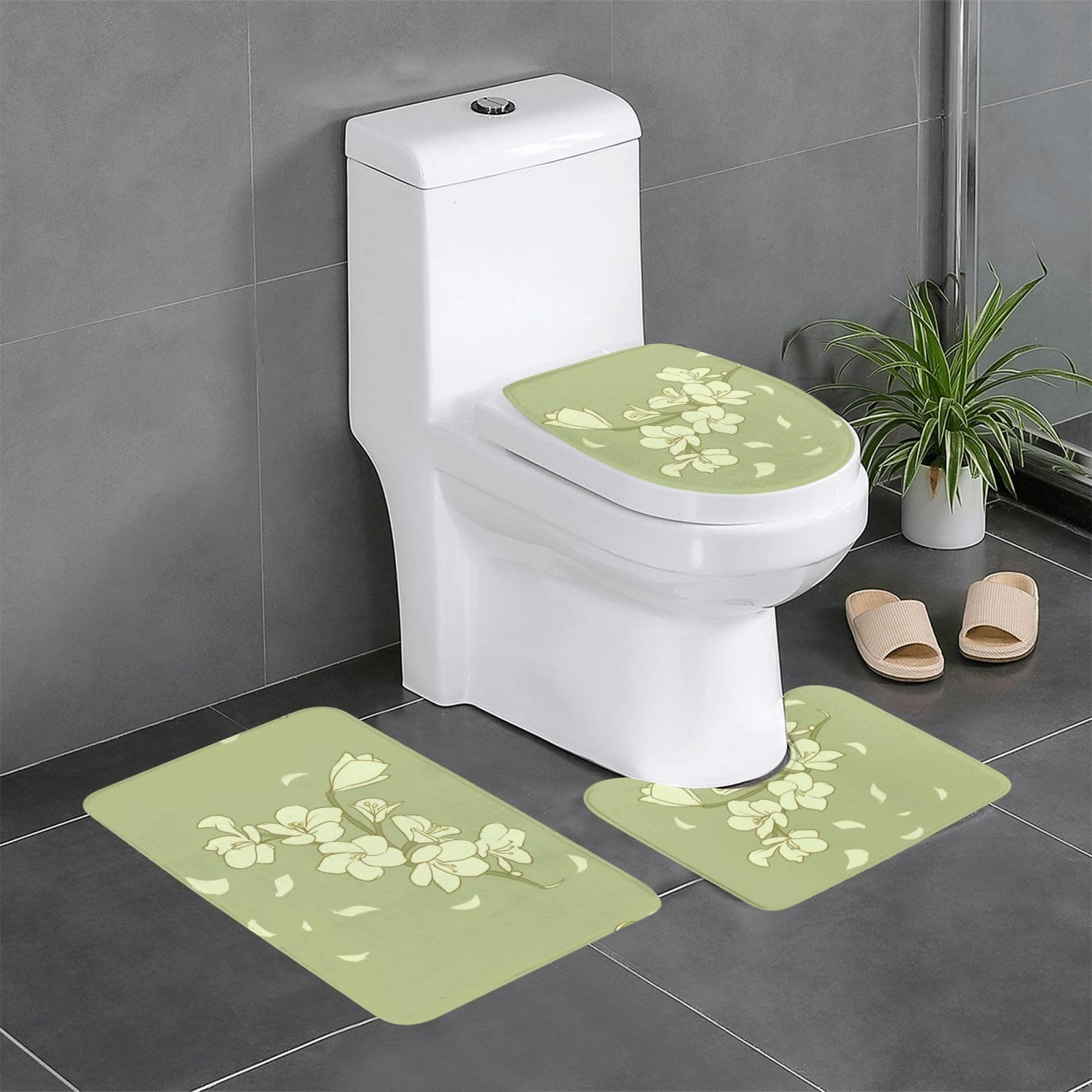 Lot de 3 tapis de bain antidérapants motif bégonia pour salle de eau