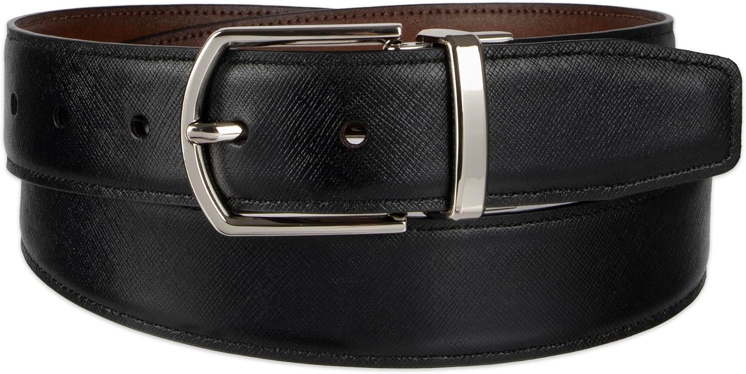 Haggar Men's 2-in-1 Reversible Leather Belt for Dress Pants, Suits, Khakis - Classic, Business Casual, Formal, Work