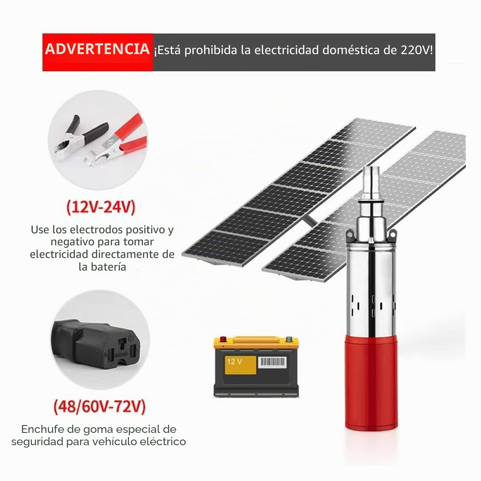 Bomba de Agua Solar Bomba de Agua Solar de 12V/24V CC, Bomba de Pozo Profundo de Alta presión, Bomba Sumergible de elevación Alta, 30-50M, riego agrícola for jardín y hogar(24V Lift 50m)