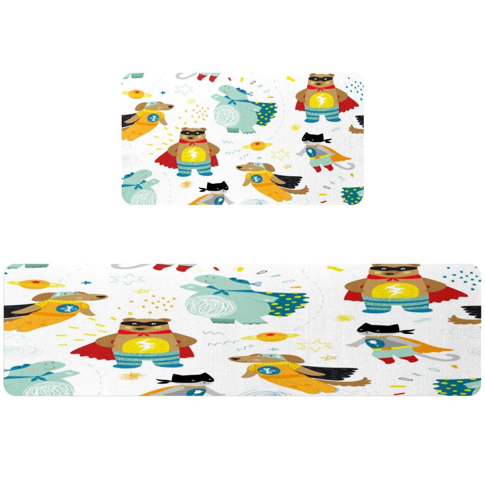 Alfombrillas de cocina VAPOKF con osos y dinosaurios pack de 2 alfombras lavables para pasillo