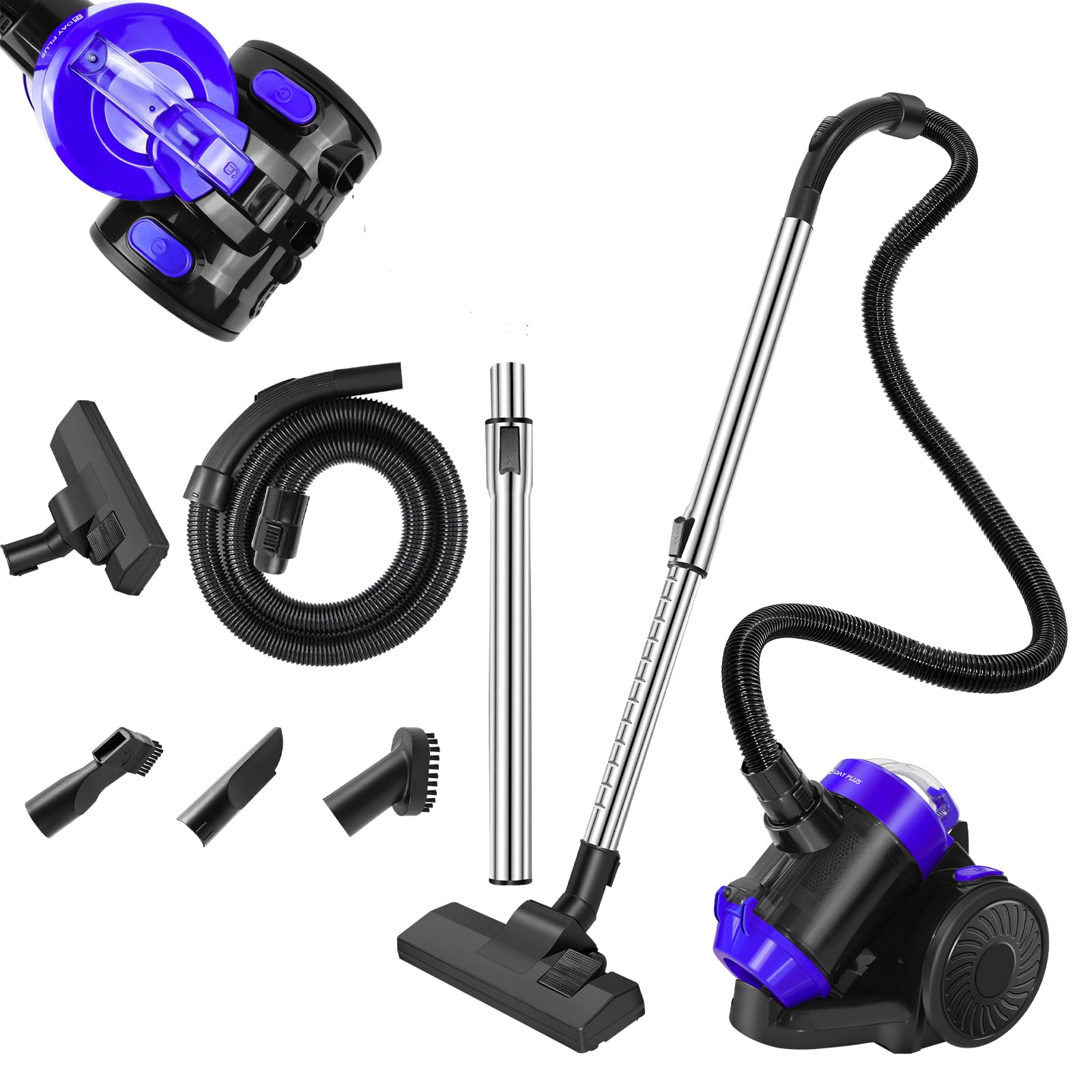 Bagless Cylinder Vacuum Cleaner,1000W Hoover Vacuum Cleaner,Bagless Vacuum Compact&Lightweight,Cyclonic Vacuum Carpet Cleaner with 2 IN 1 Brush Head for Removing Dust