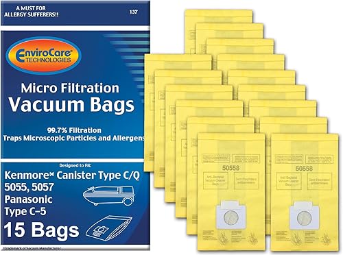 Envirocare Bolsas de vacío de repuesto compatibles con aspiradoras Kenmore tipo C/Q. 5055, 50557 y 50558 Panasonic tipo C-5, paquete de 15