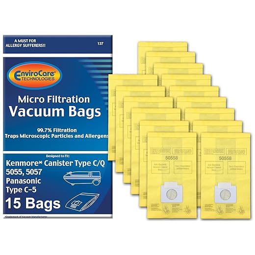 Envirocare Replacement Vacuum Bags Compatible with Kenmore Canister Type C/Q. 5055, 50557 and 50558 Panasonic Type C-5 Vacuums,15 pack