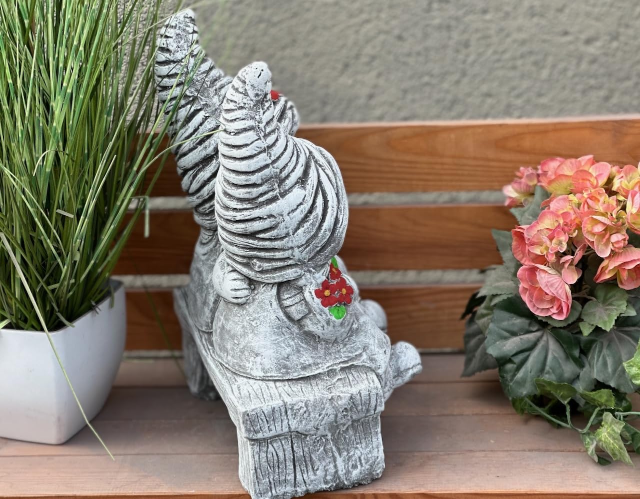 stoneandstyle Figura di pietra 2 gnomi su panchina, resistente al gelo, resistente alle intemperie, massiccio, 12,6 kg