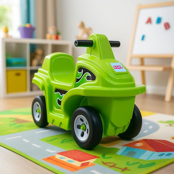 Jam & Honey Coaster Car for Kids | Push On Ride On Car | Footrest | Backrest | Easy Grip | Four Wheel Ride | Anti Skid Bottom | Safe & Fun Activity Toy | Medium | 1 Year+ | Green