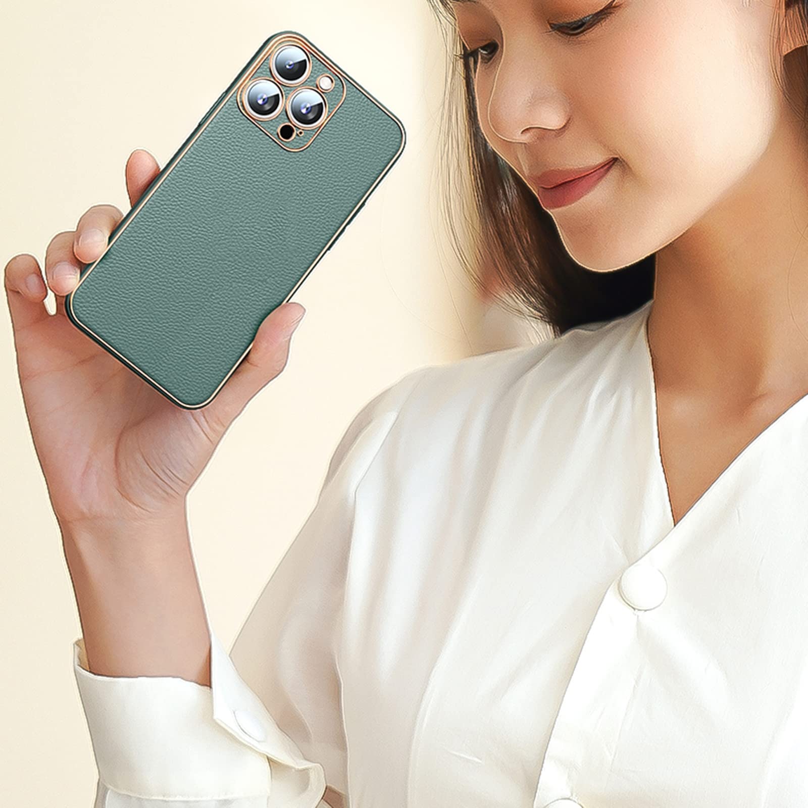Funda de Cuero para iPhone 13 Mini/13/13 Pro/13 Pro MAX, Estuche de Piel PU con Protección de La Cámara, Ultra Fina, a Prueba de Golpes,Verde,13 Pro MAX 6.7"