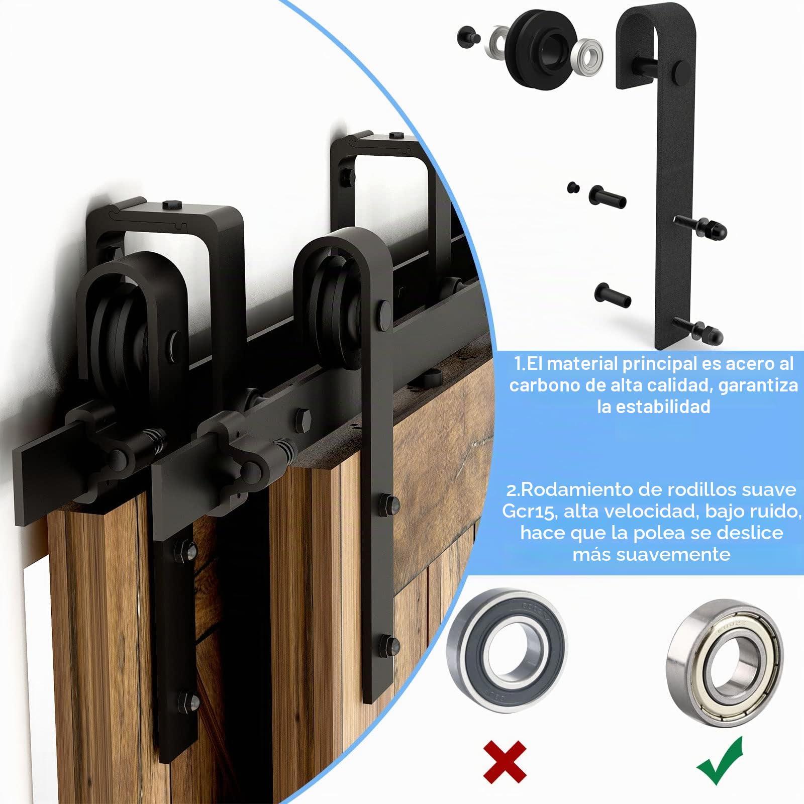 CCJH 304cm(10FT) Kit de guía para puerta corredera Bypass Ferretería Polea de Rail suspendida sistema de puerta interiores en madera granero armario cuarto de, negro