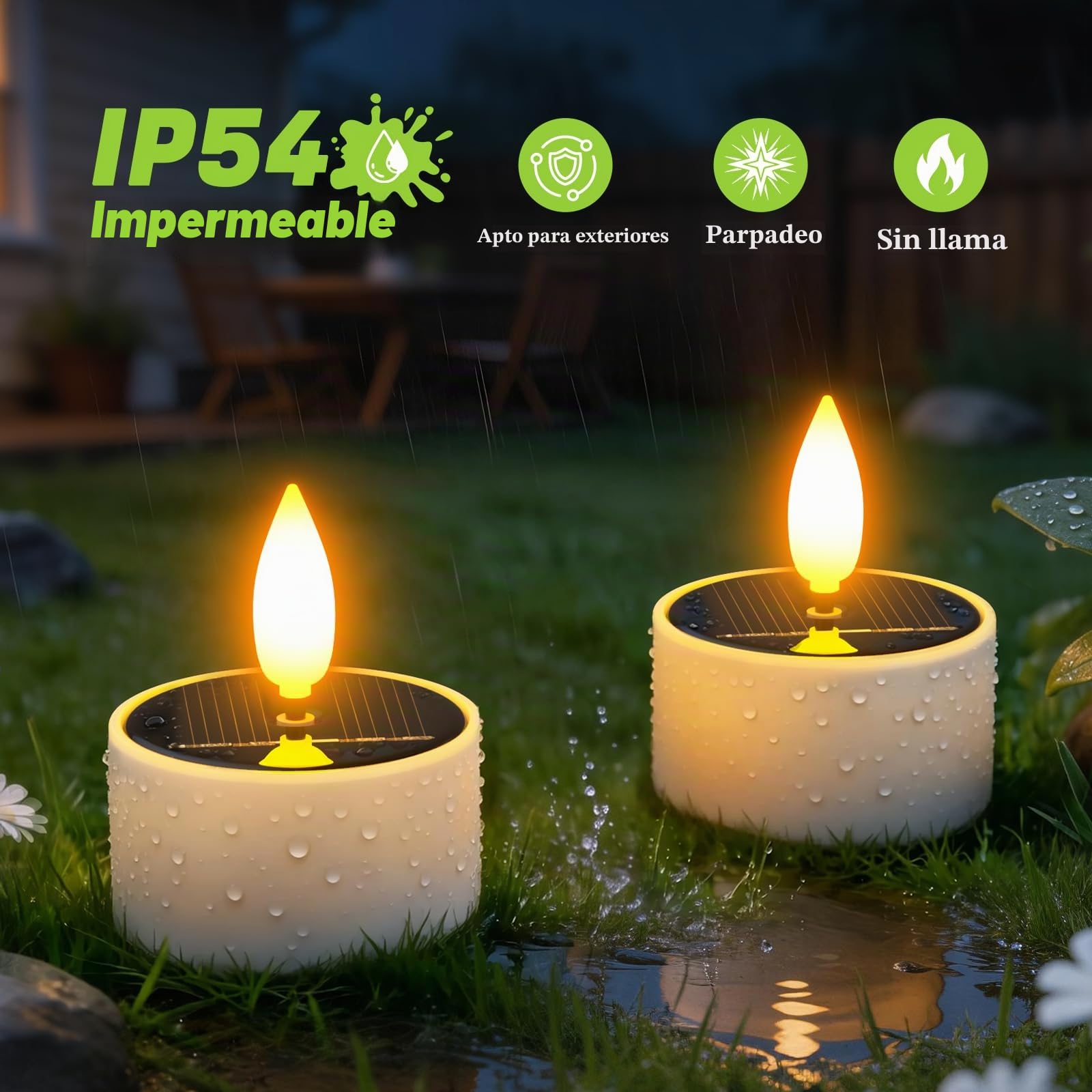 PChero 12pcs LED velas solares al aire libre a prueba de agua, recargable de la batería de las luces del té velas parpadeante para Jardín Linterna Camping Decoración del hogar