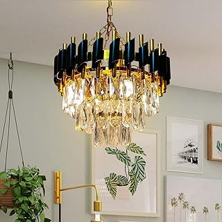 Desidiya Black Mamba Modern Crystal Pendant Light 2 Tiers Black and Gold Fixtures 14” Round, Stainless Steel Tube Crystal ... Price In India