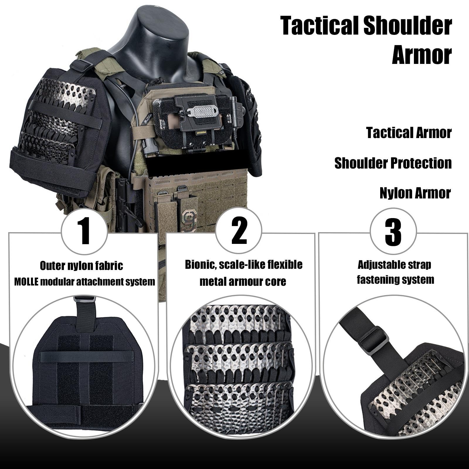 Hombreras Tácticas, Hombreras Ligeras de Protección para La Caza | Hombreras de airsoft, protección para los hombros de nailon, cómodas y transpirables