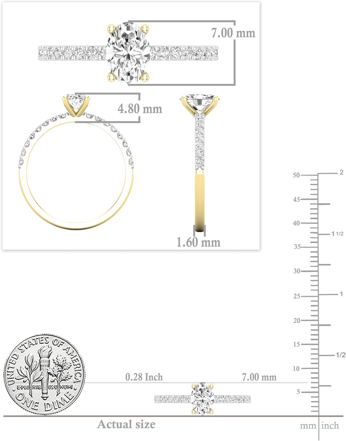 14K Solid Gold Solitaire Engagement Ring for Her with Lab-Grown White Diamond
