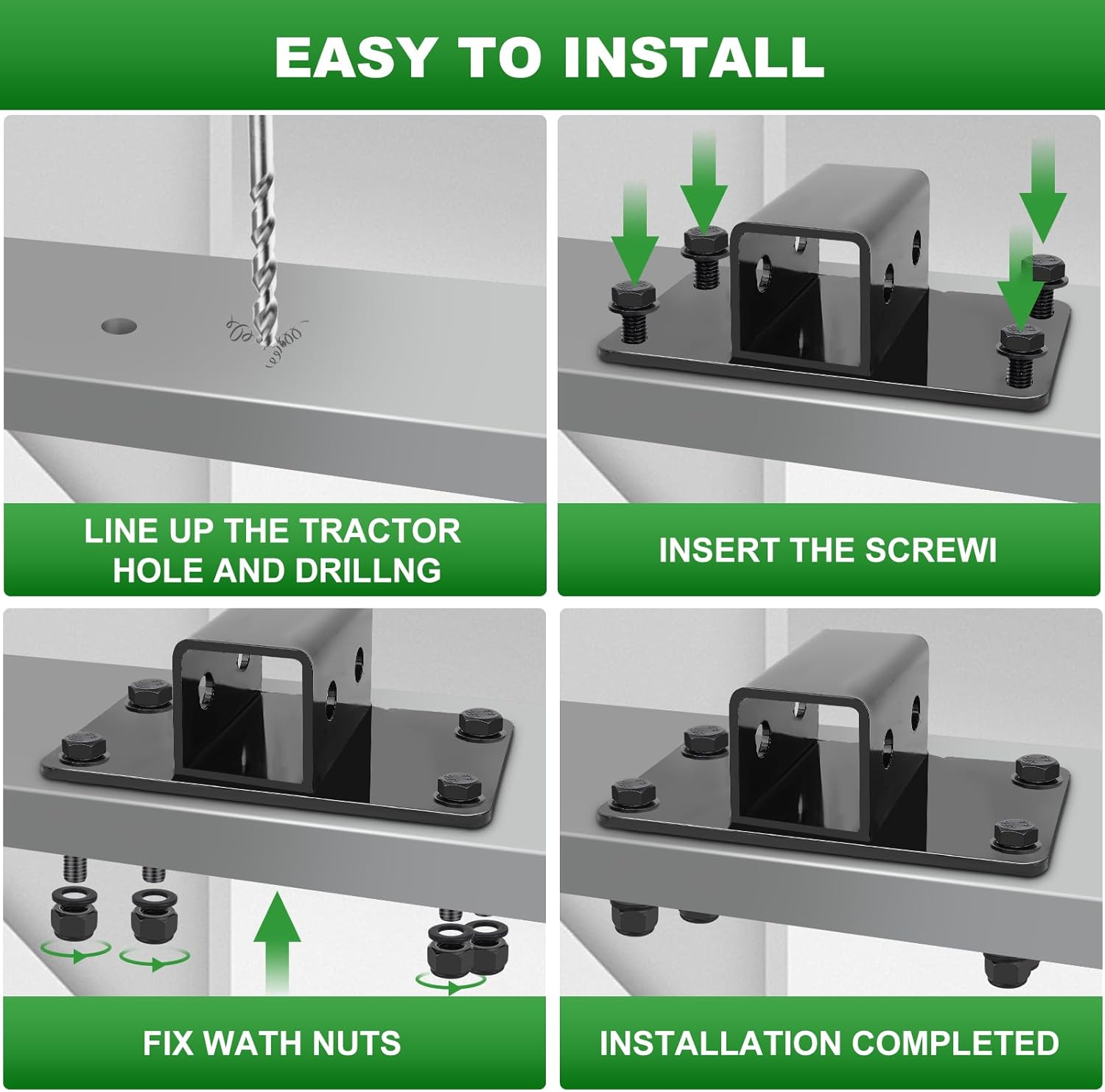 Bolt on Tractor Bucket 2 inch Receiver, 2" Towing Hitch Receiver, 5/8” Hitch Pin Hole Class 3 Trailer Hitch, 12000lbs, Work Well for Tractor Bucket (Universal 2-inch Receiver Plate)