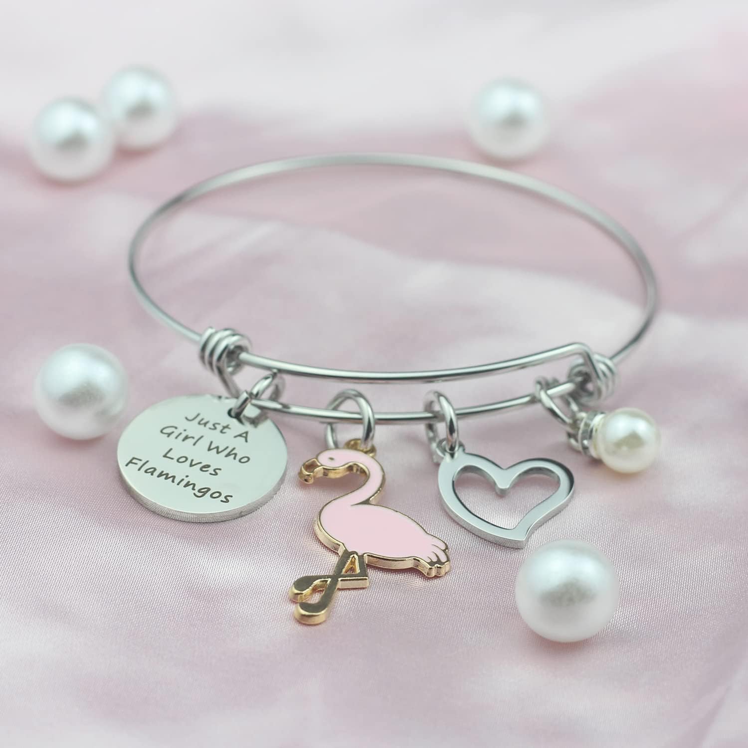 Keeblon Motivational Flamingo Gift for Women Just A Who Loves Flamingos Bracelet Flamingo Lovers Jewelry Family BFF Gift - Image 2