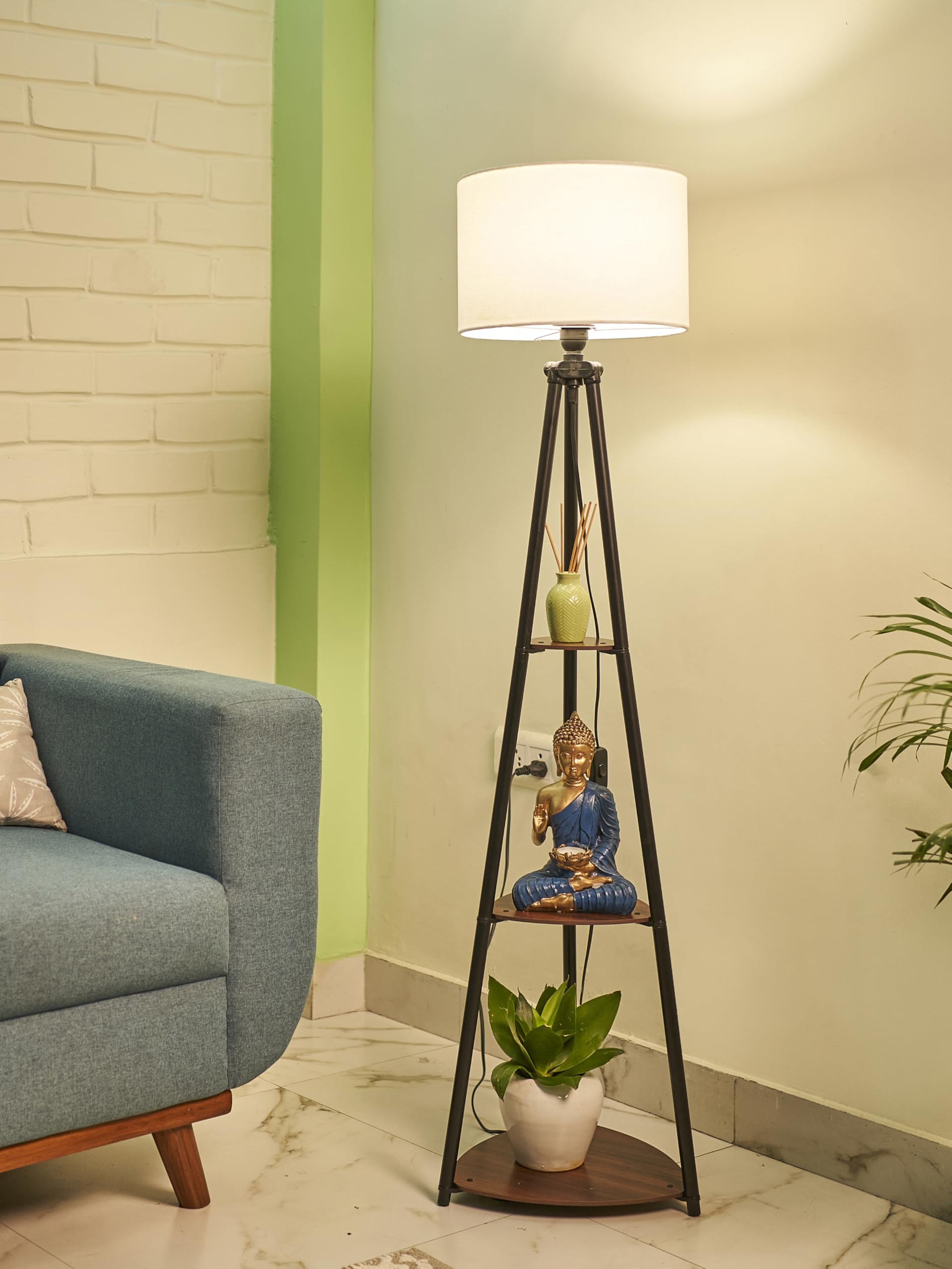 Metal Floor Lamp with 3 Shelves (Cotton White)