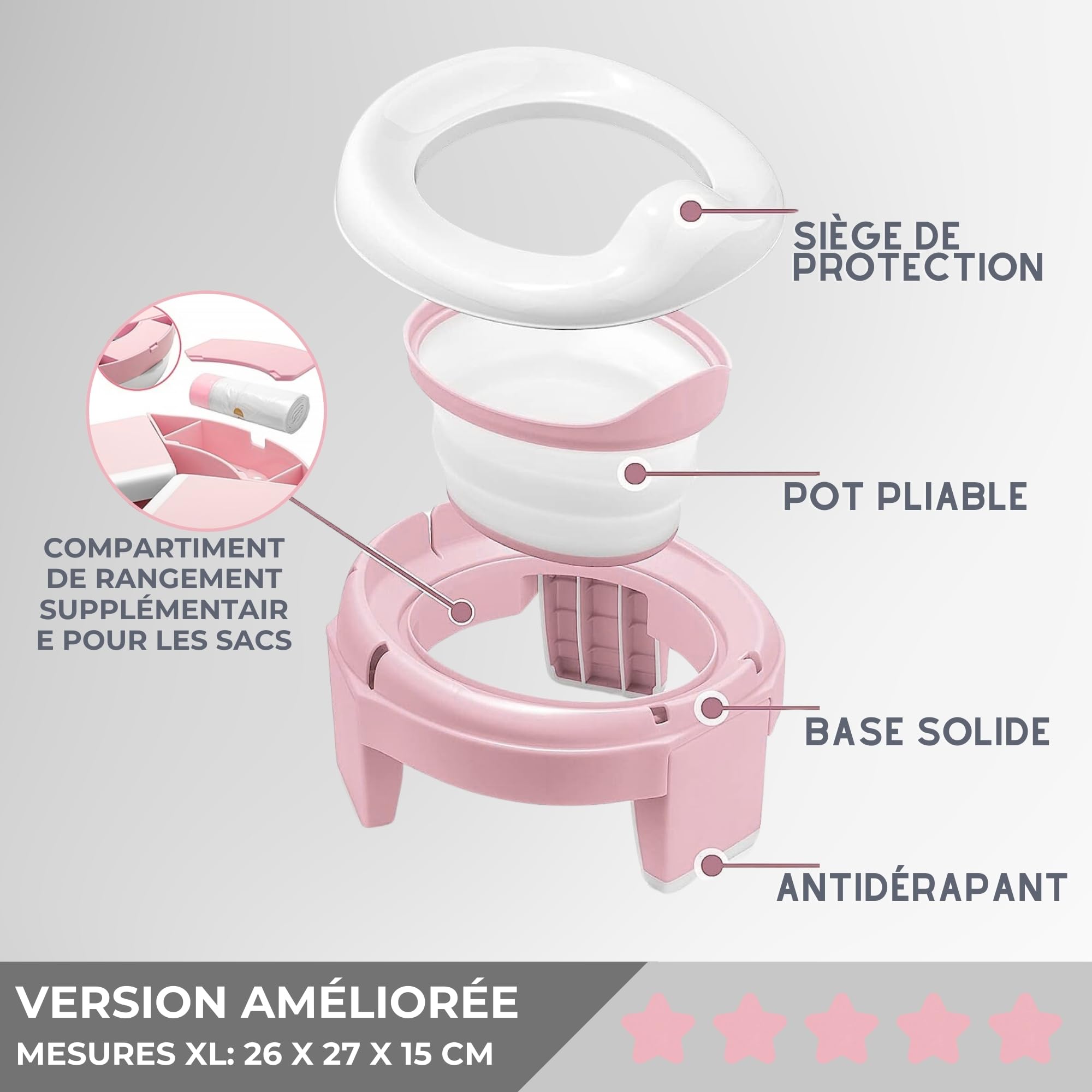 HuBorns - Pot Pliable Enfant Voyage Facile à Transporter avec 10 Sacs Inclus, Pot Portable Enfant Voyage Confortable et Sûr, Reducteur Toilette Enfant pour l'Apprentissage Facile de la Propreté