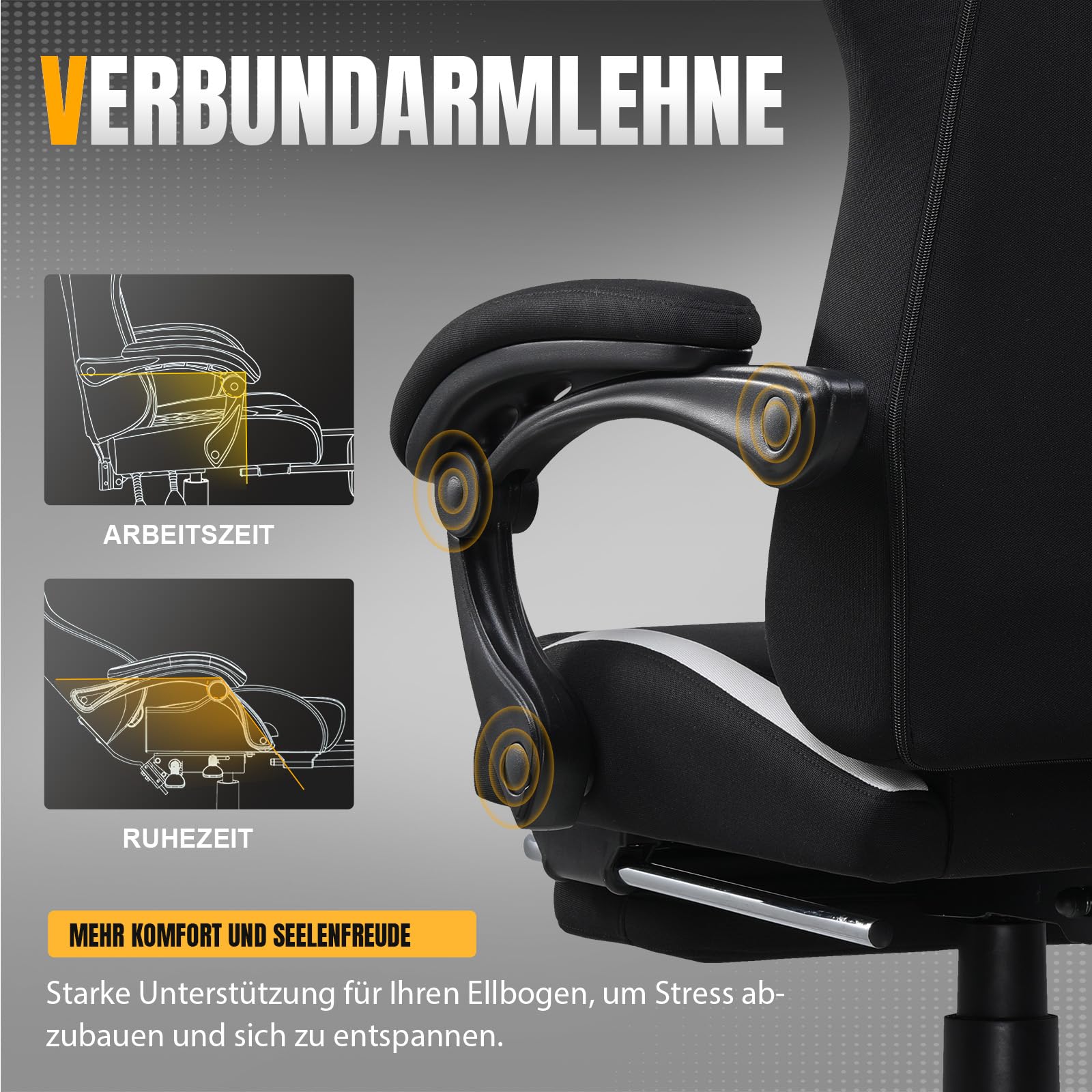 GTPLAYER Gaming Stuhl, Gamer Stuhl, Atmungsaktiver Bürostuhl aus Hochwertigem Stoff, Ergonomischer PC-Stuhl, Verstellbarer und Drehbarer Schreibtischstuhl 150KG, schwarz