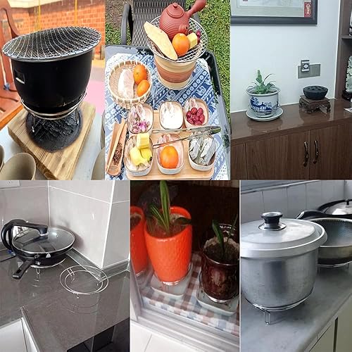 Miniatura 6 de Paquete de 2 soportes para sartén wok, sartenes calientes, estante de alambre, base de vapor, soporte para servir, soporte de fondo redondo, soporte