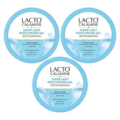 Lacto Calamine Super Light Moisturizer for Face | 150g x 3 | Moisturiser for Oily Skin with Niacinamide, Hyaluronic Acid