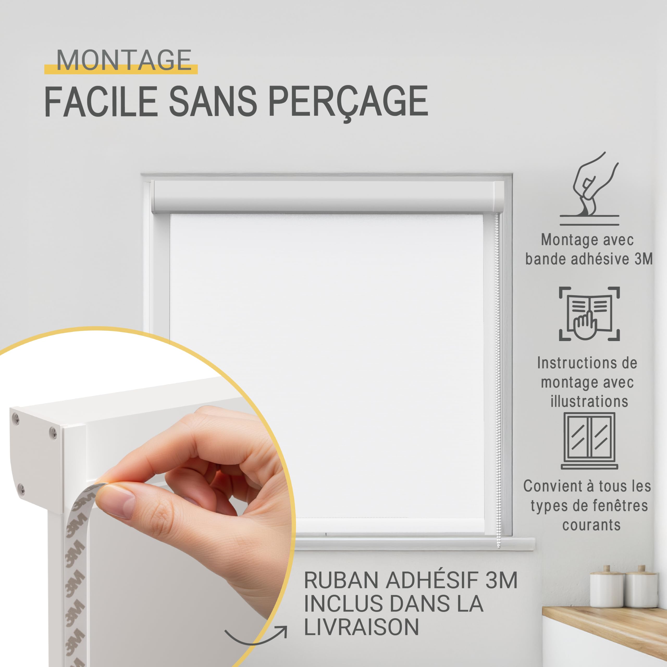 Sol Royal Store Cassette K24 Store occultant Isolant - 70x175cm - Blanc - avec Cadre Complet - Montage sans perçage