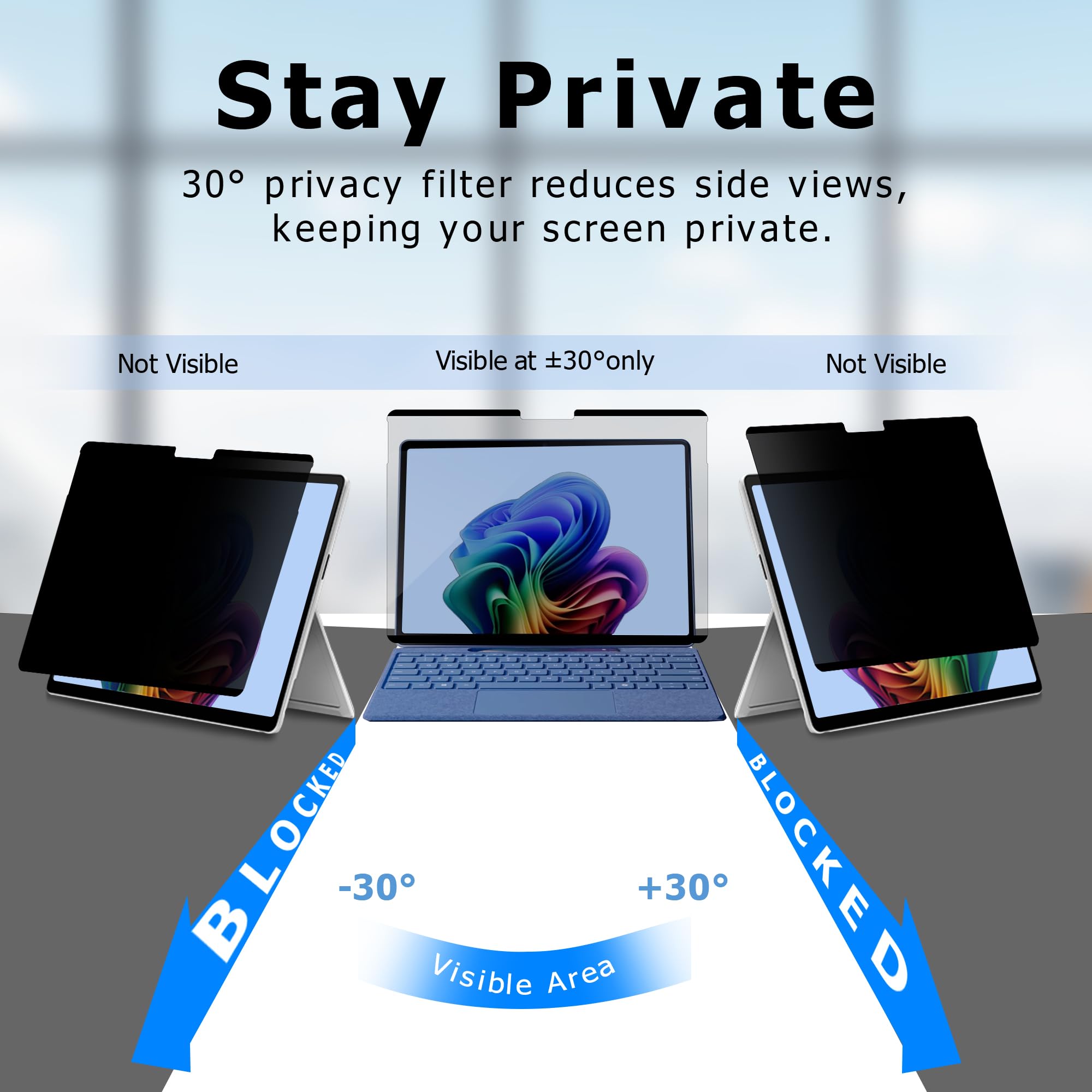 Adeway Protector de pantalla de privacidad para Surface Go 4/3/2/1 de 10.5 pulgadas, nano magnético, antiespía, extraíble, luz azul y bloqueo UV, antirreflejos