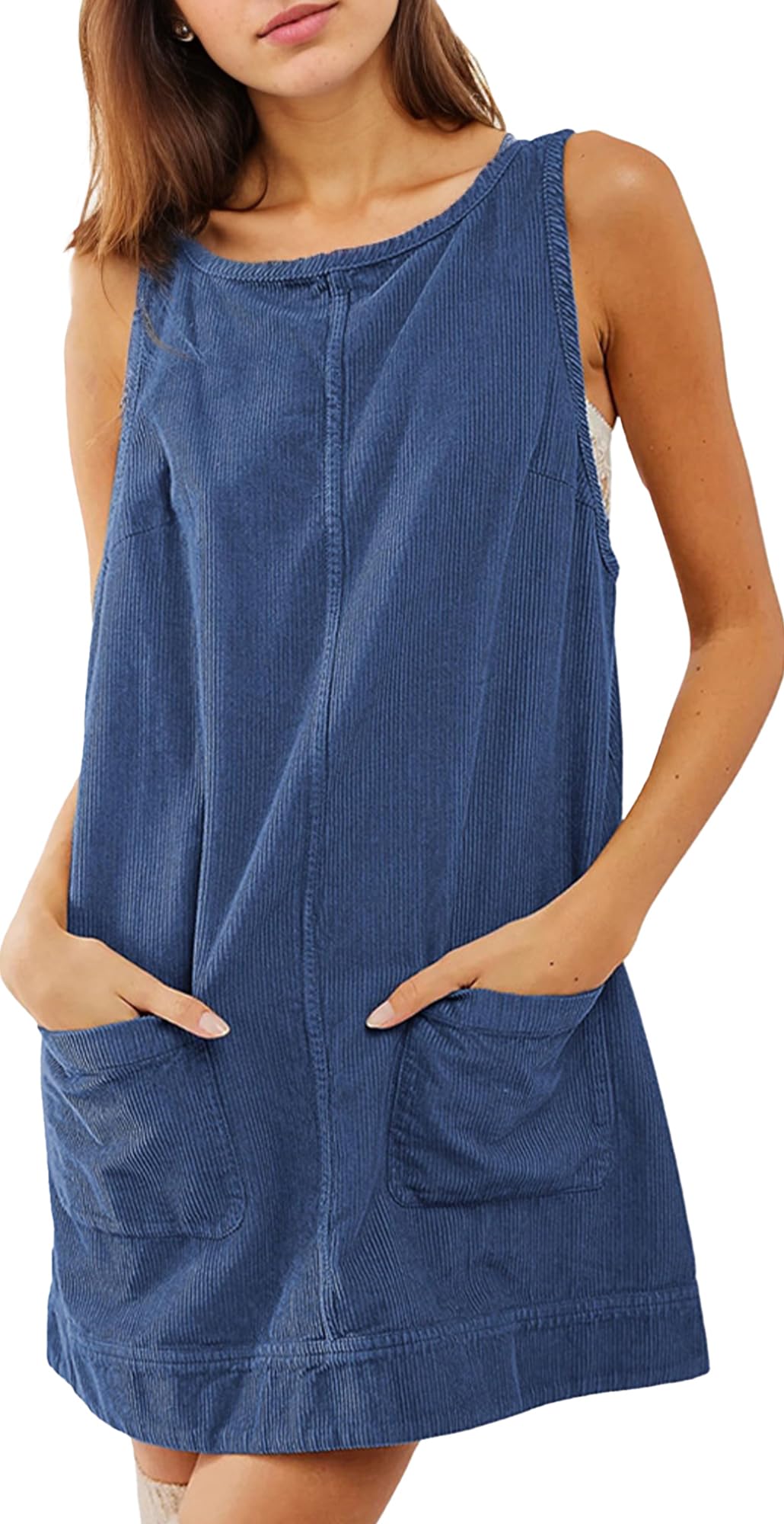 Robe de loisirs col V bleu XL : robe pull confortable d'hiver