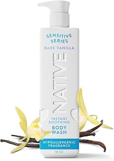 Native Sensitive Body Wash, Hypoallergenic Fragrance, Instantly Soothing Moisturization for Sensitive Skin, Free from 81 Known Allergens, Naturally Derived Ceramides, Bare Vanilla Scent, 18 Fl Oz