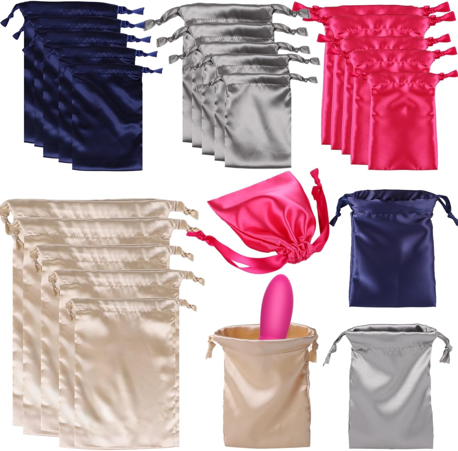 DORMIYA 24 Pcs Adult Storage Bags, Satin Drawstring Bag Set, 3 Sizes, 4 Colors, Sunglasses Pouch Case, Travel-Friendly, Lightweight