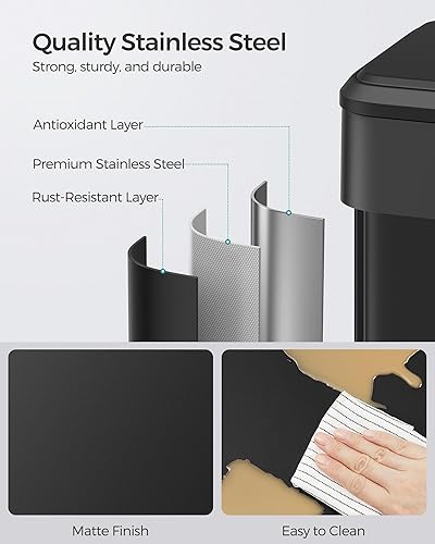 Miniatura 6 de SONGMICS Basurero de cocina, bote de basura de 10.5 galones (40 litros) con tapa y pedal ancho, cierre suave y se mantiene abierto, color plateado