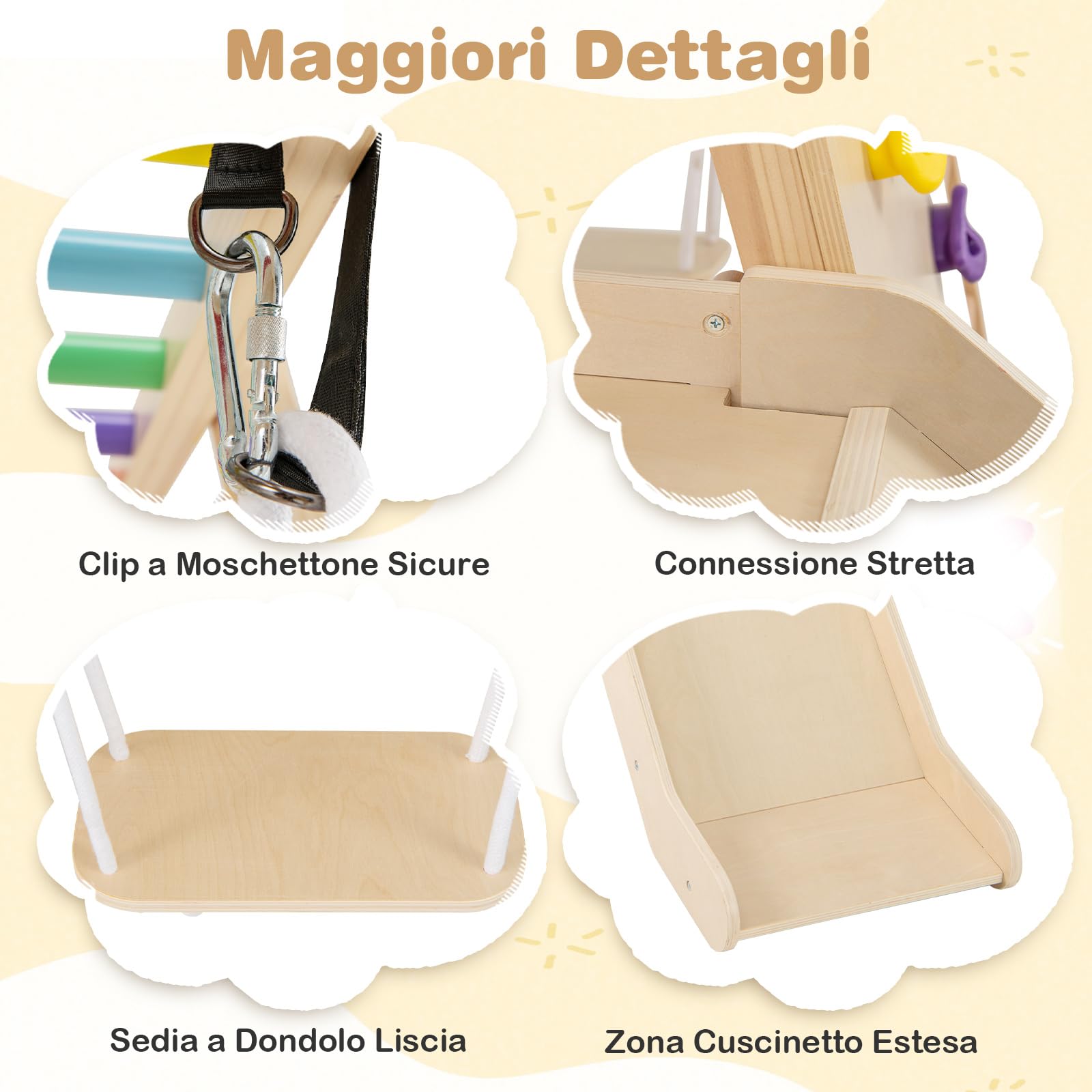 COSTWAY 8 in 1 Set da Arrampicata per Bambini, Palestra in Legno da Interno con Sbarre Scivolo Altalena Scala in Corda e Roccia/Rete da Arrampicata, per Bambini 3 Anni+ (Colorato)