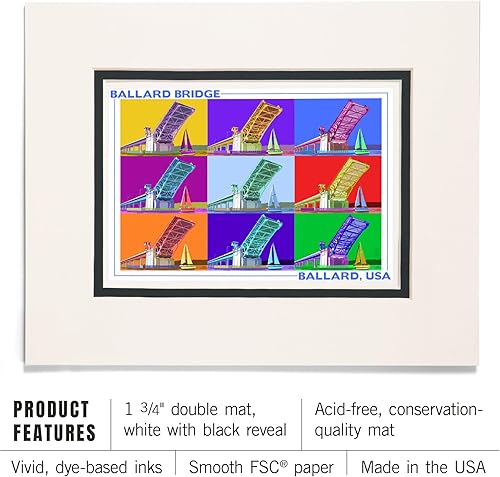 Miniatura 3 de Lantern Press Decoración de pared con impresión artística mate de 11 x 14 pulgadas, puente de ballard, Seattle, WA, arte pop