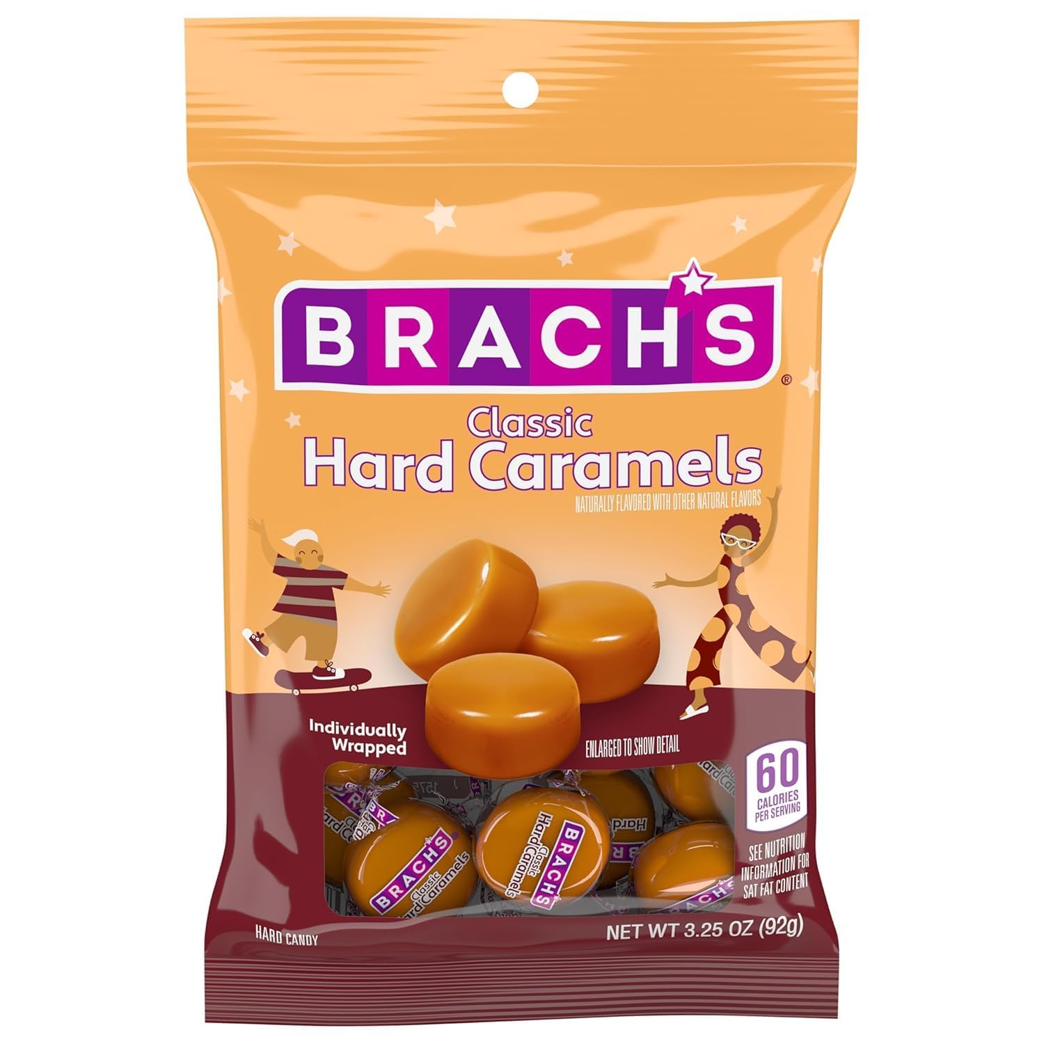 Candy Creamy Caramel Hard Candy 3.25 Ounce Peg Bag Individually Wrapped Nostalgic Treats (Caremal(Pack of 6))