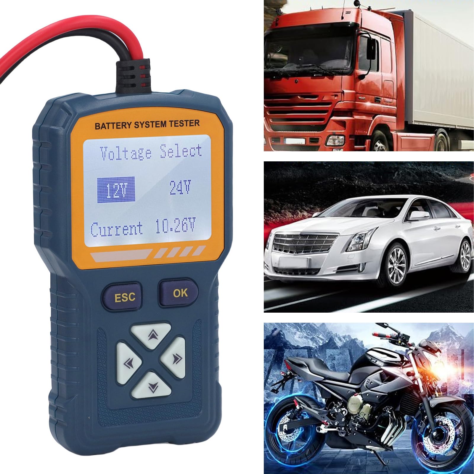 Topiky Probador de Batería, Probador de de Batería Digital de 12 V 24 V, de Carga de con Soporte Trasero, Comprobador de de Respuesta Rápida para Automóvil Automotriz
