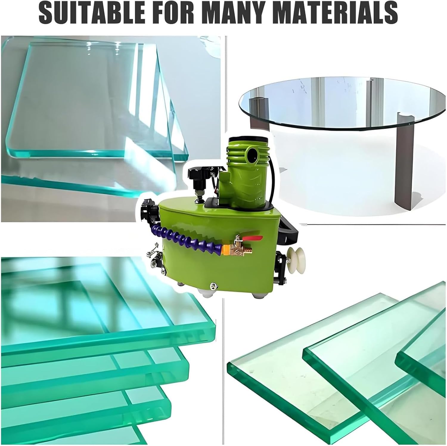 Portable Small Glass Edger, Electric Glass Edging Machine, with 8 Diamond Wheels(6mm/8mm/10mm/12mm) & 2 Polishing Wheels, for Straight Round Bevel Edge Grinding and Polishing