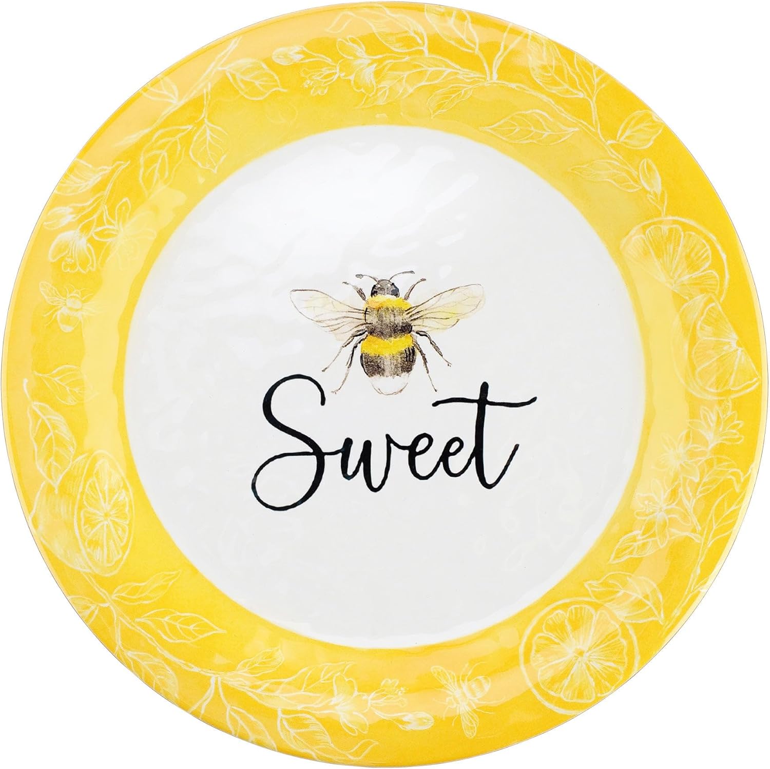 UP UPware Sweet Bee Melamine Dinner Plate Set, Round Plates for Main course, Pasta, and Salad, BPA-Free, Dishwasher Safe, Yellow, 11 Inch, Set of 6