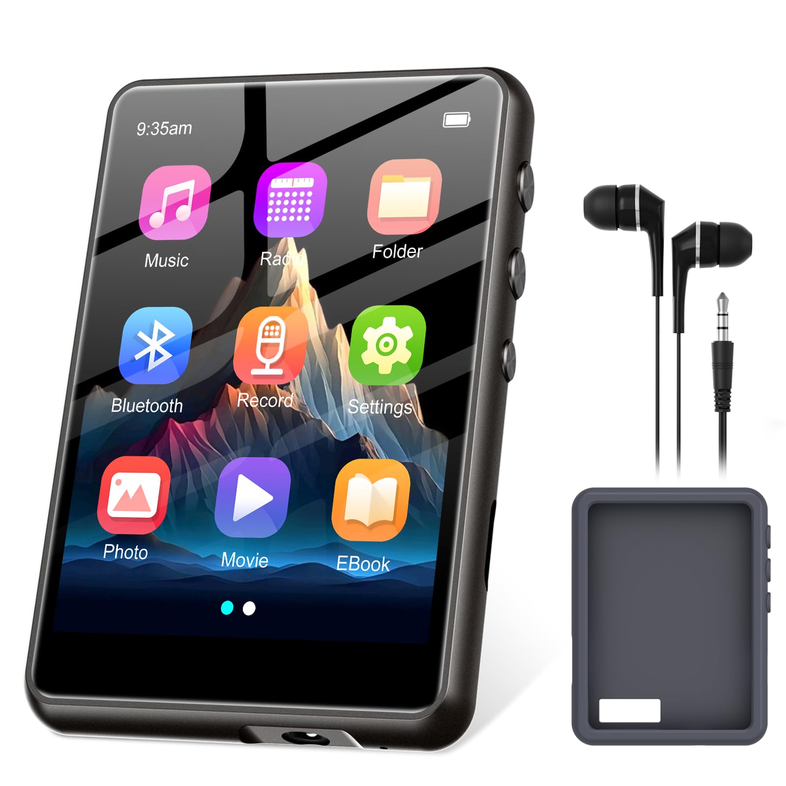 Lecteur MP3 128GB Bluetooth 5.3 ZAQE 2.4" Plein écran Tactile Portable Radio FM Enregistrement HiFi Noir