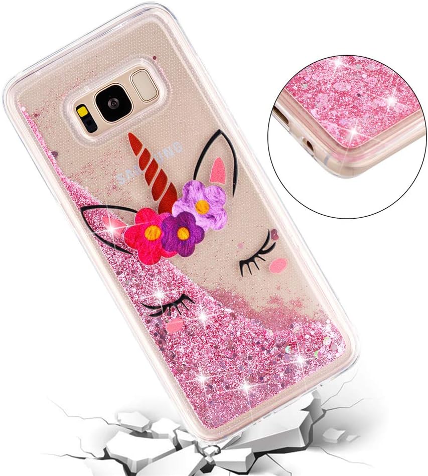 HMTECHUS Case for Samsung S8 for Girl Glitter Liquid Sparkle Floating Shiny Quicksand Clear Soft TPU Silicone Shockproof Protective Bumper Thin Cover for Samsung Galaxy S8 Bling Eyelash Unicorn XY