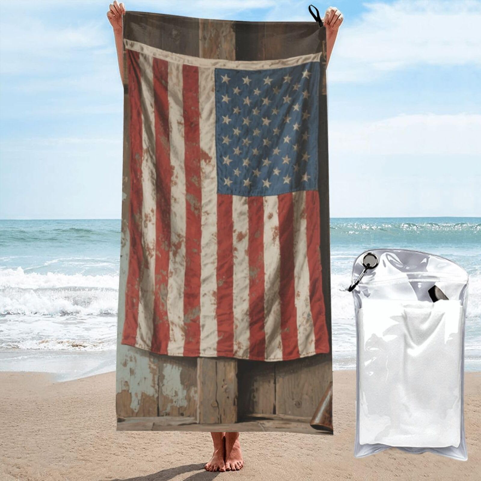 LMNGH Rustic American Flag Bath Towel Super Absorbent Quick Dry Bathroom Towel Sand Free Microfiber Beach Towels for Bathroom, Gym, Spa and Hotel Towel 27.5"x55"