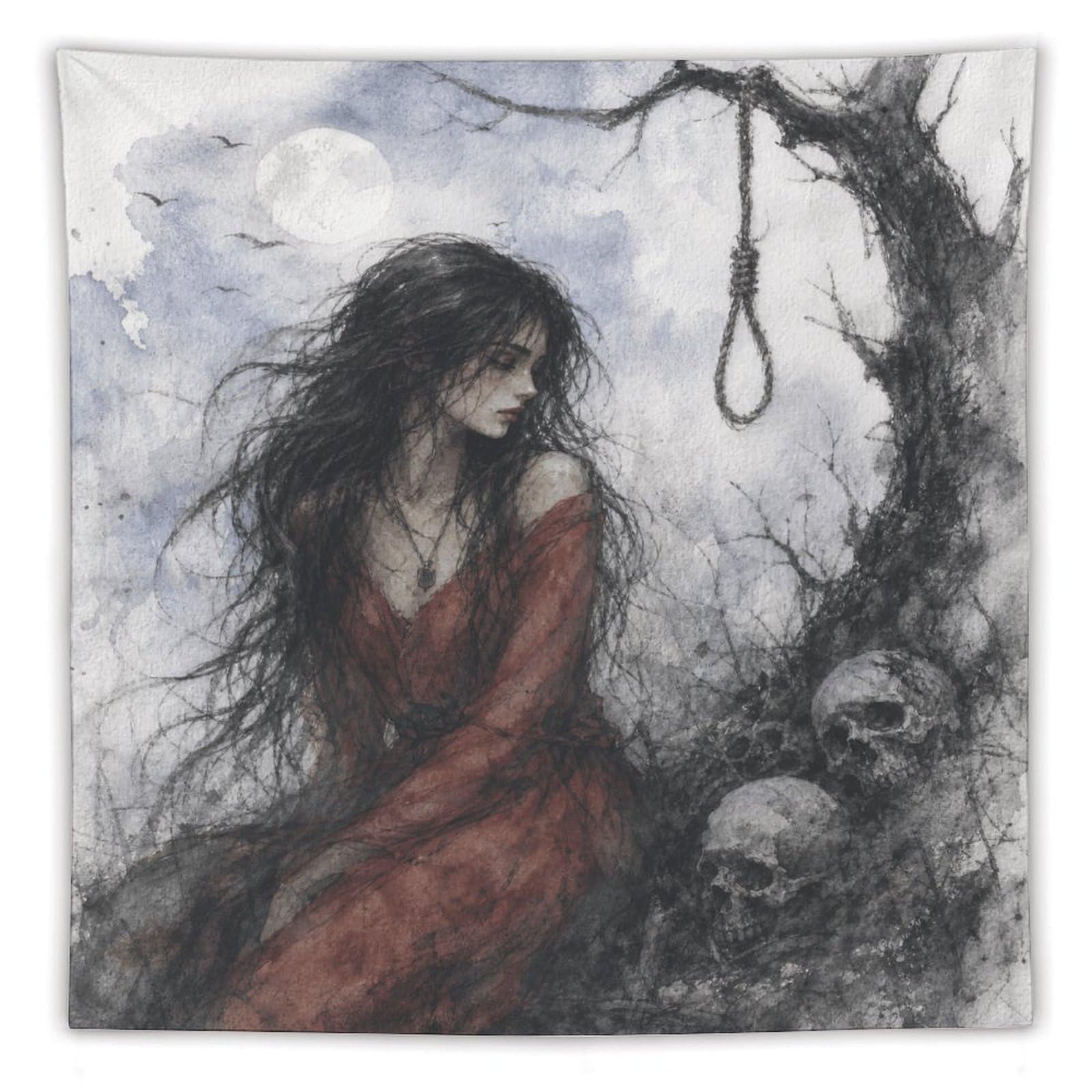 H3B8U2Y5 Woman by Hanging Noose Wall Tapestry, Fantasy Illustration