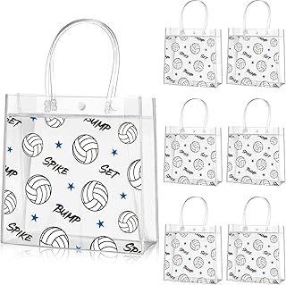 Aliceset 20 Pcs Volleyball Clear Treat Bags with Handles Volleyball Goodie Bags Sport Theme