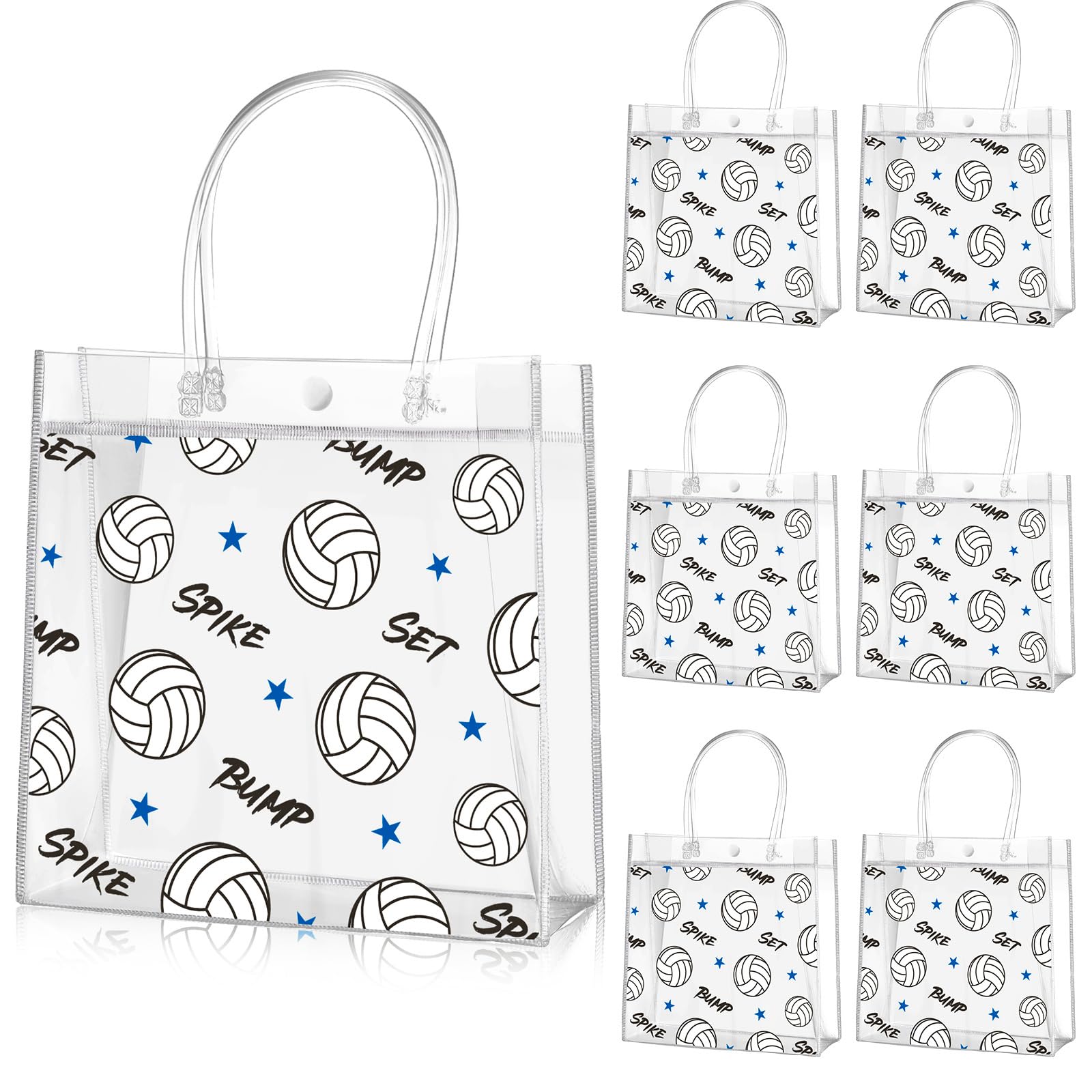 Aliceset 20 Pcs Volleyball Clear Treat Bags with Handles Volleyball Goodie Bags Sport Theme Party Favor for Team Snack Birthday Gifts, 8 x 8 x 3.15''