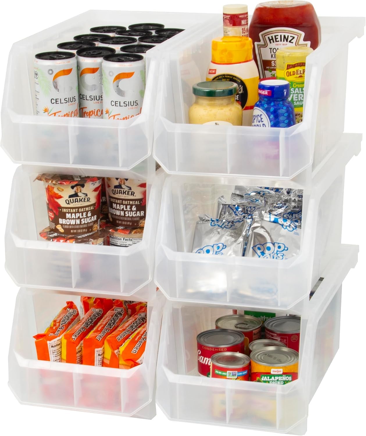 Photo 1 of ***DAMAGED*** ReadySpace Large Plastic Storage Bins, Stackable Organizer Containers for Closet Pantry Shelf Garage and Office Organization, Clear, 6 Pack
