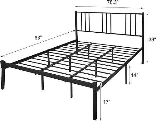 Miniatura 2 de Marco de cama de metal de 14 pulgadas, marco de cama de plataforma de metal con almacenamiento y cabecera debajo de la cama, base de colchón