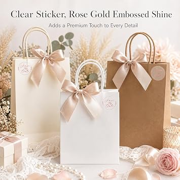 100 PCS Save The Date Stickers, Clear Rose Gold Foil Wedding Stickers for Invitations, Envelopes, Bridal Shower, Engagement Party, Dessert Table Treat Bags & Favor Packaging, 1.6 Inch